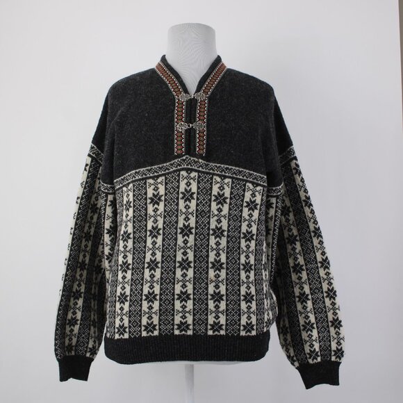 North Peak Nordic Sweater Sz 1X? Black Red Multi 100% Wool Celtic Sweater - Picture 3 of 15